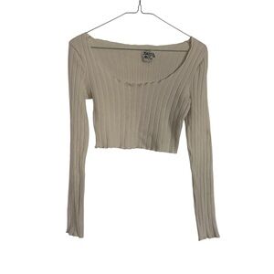 Princess Polly Cream Ribbed Crop Top